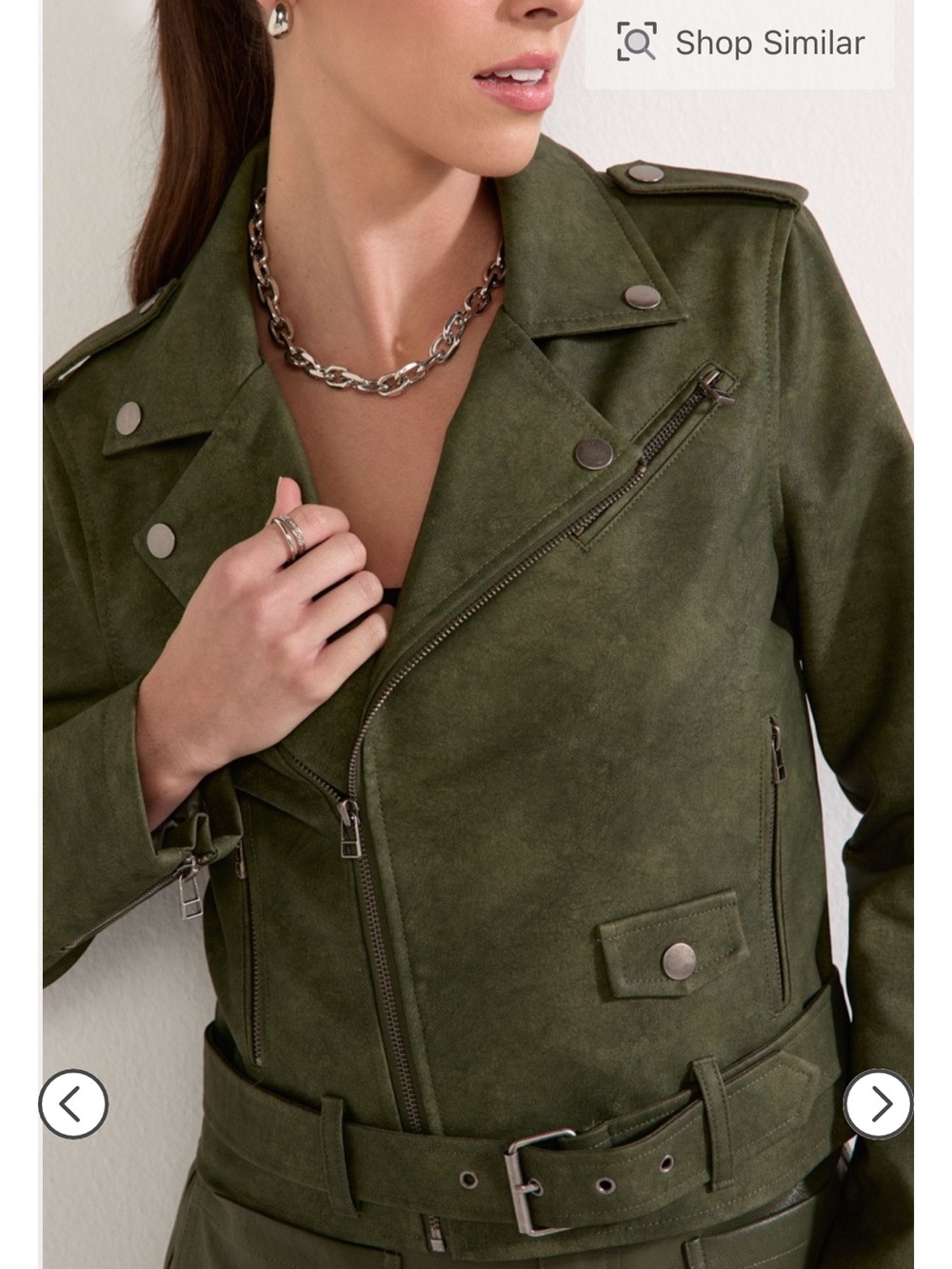 Cropped Faux Leather Moto Jacket - Olive Green Women - NWT